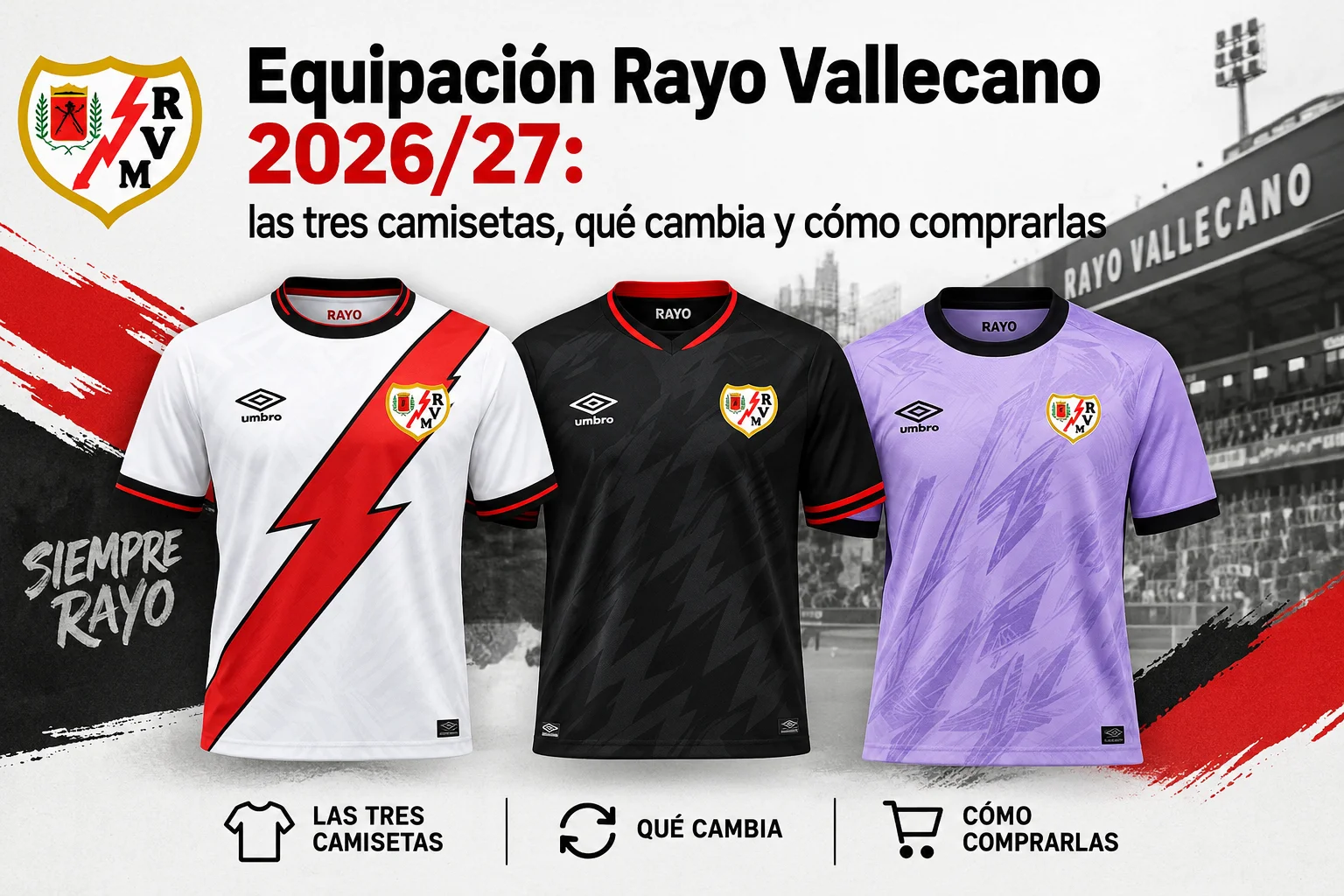 Equipación Rayo Vallecano 2026/27: las tres camisetas, qué cambia y cómo comprarlas